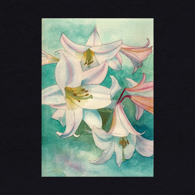 Pale pink lilies watercolour painting by esvb